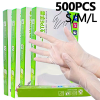 500PCS Disposable TPE Gloves TPE Gloves Transparent Non-Slip Household Cleaning Kitchen Bathroom Picnic BBQ Christmas Party