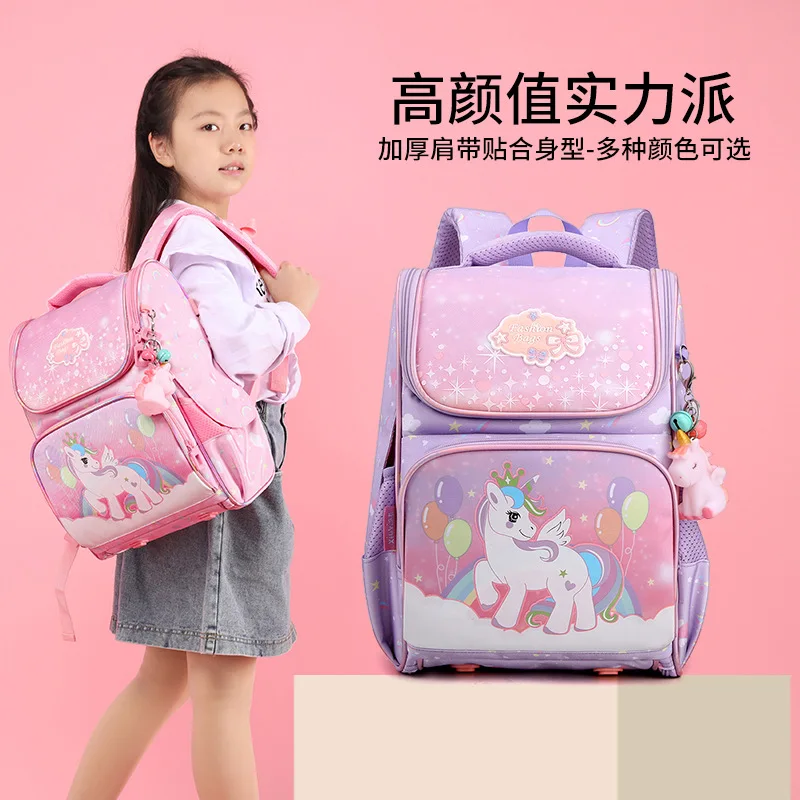 

Pink Unicorn Girls Primary Schoolbag Orthopedic Kids School Bag Folded Children School Bag Knapsack Mochila Escolar