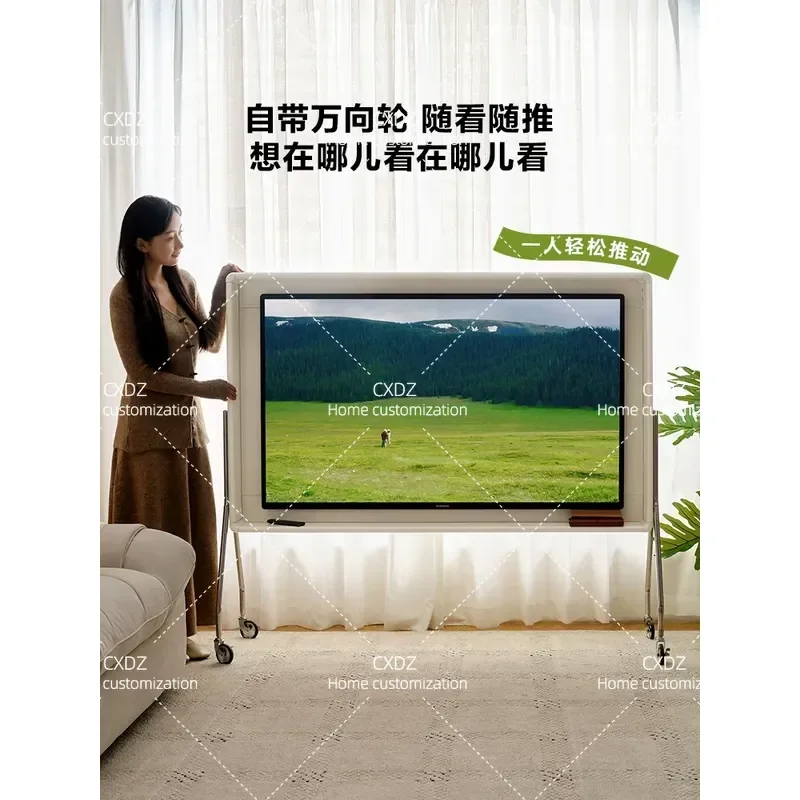 Cream Color TV Cabinet Removable Floor Stand Bracket for Living Room Bedroom