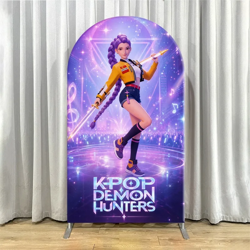 Non Elastic Kpop Demon Hunters Arch Backdrop Cover Single-layer Themed Backdrop for Party Decoration Stage Background