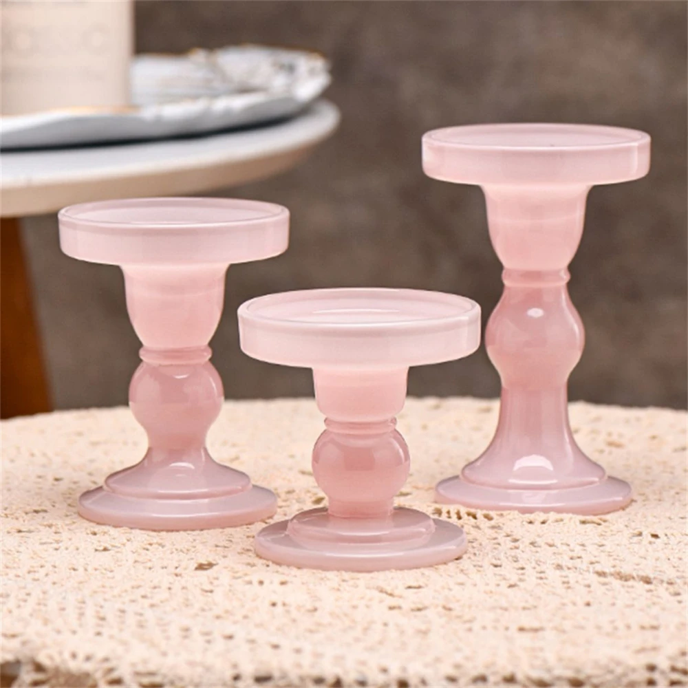 French Glass Candle Holder Pink Romantic Candlelight Dinner Dining Table Holder Home Decorative Ornaments Candle Holder