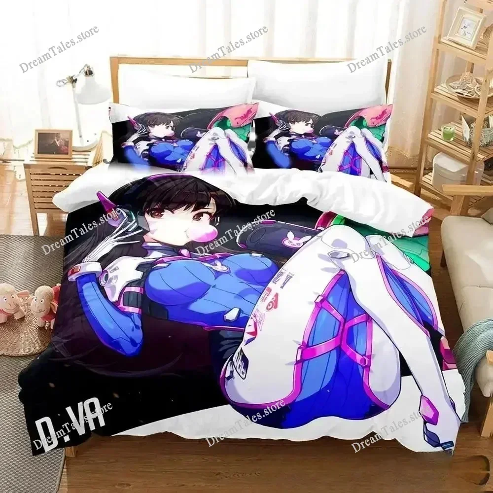 

New Anime D.va Overwatch Bedding Set,Duvet Cover Comforter Bed Set Quilt Cover Pillowcase,King Queen Twin Size Boys Girls Adults