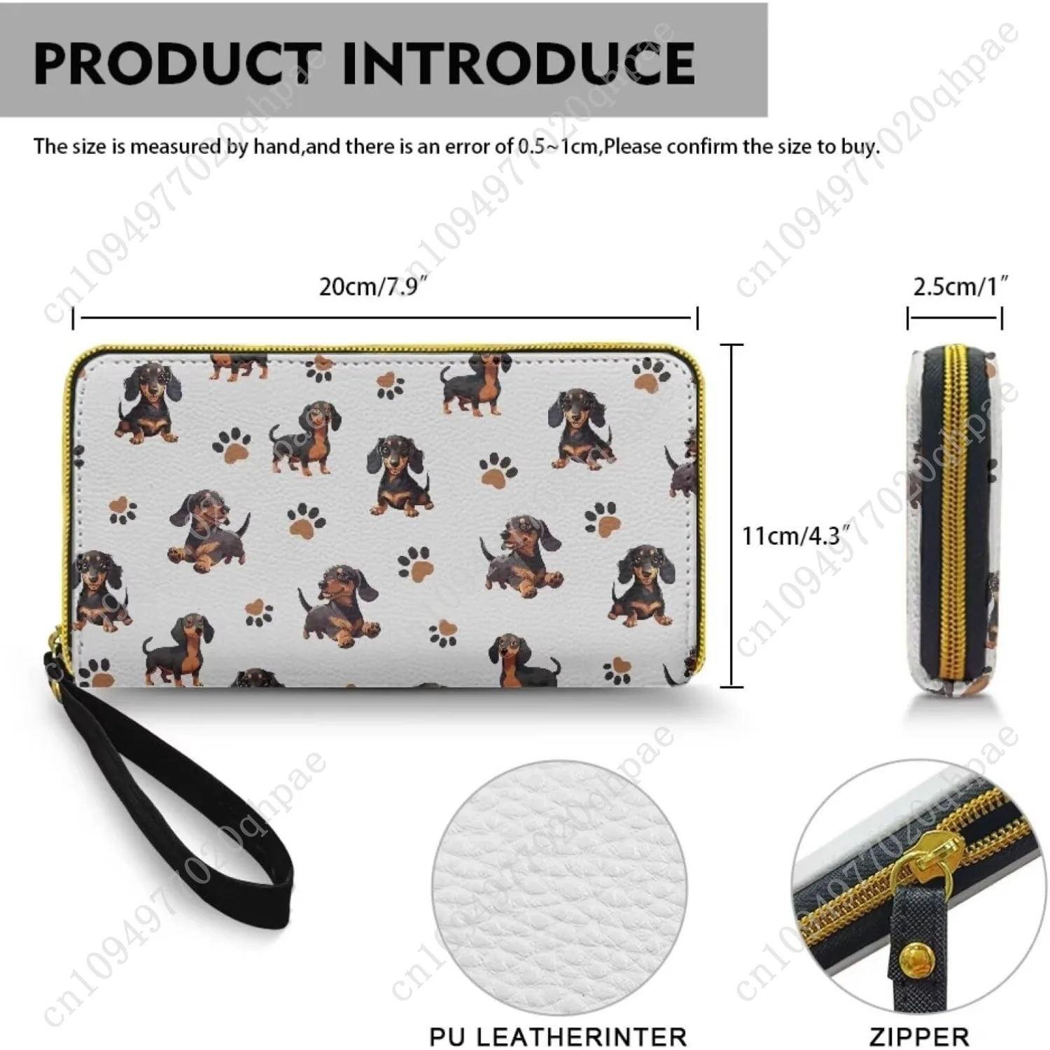 Cute Dachshund Dogs Zip Around Wallet for Women Cartoon Puppy Printed Long Purse Credit Card Holder Bifold, Paws Grey Travel Pho
