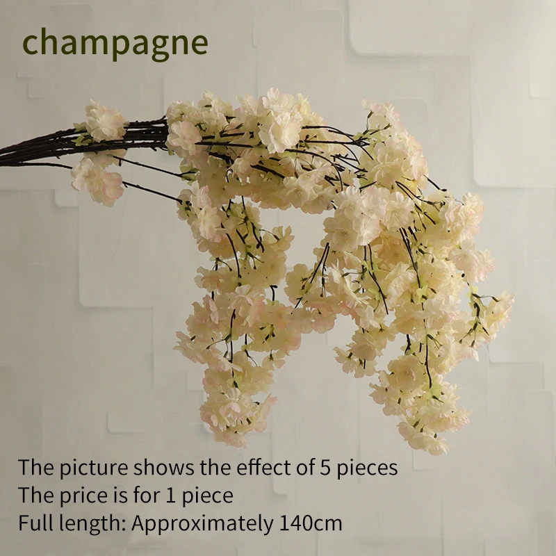 140CM Artificial Cherry Vine Silk Cherry Oriental Home Wedding Garden Party Shop Decoration Christmas Luxury Cherry Fake Flower