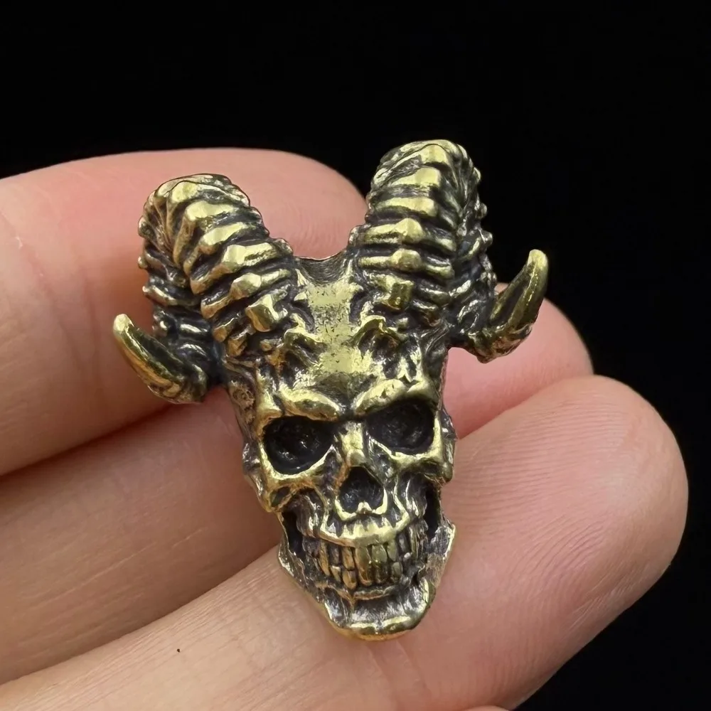 

Premium Punk Style Goat Horn Skull Head Beads Camping EDC Woven Lanyard Pendants DIY Brass Hangings Bracelets Charms Outdoor