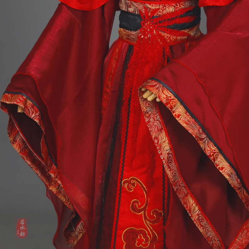 Ruoshuifang Ancient Style Wedding Dress Men's Wedding Red And Black Ancient Cosplay Costume Long Sleeve Dancing Han Fu Halloween