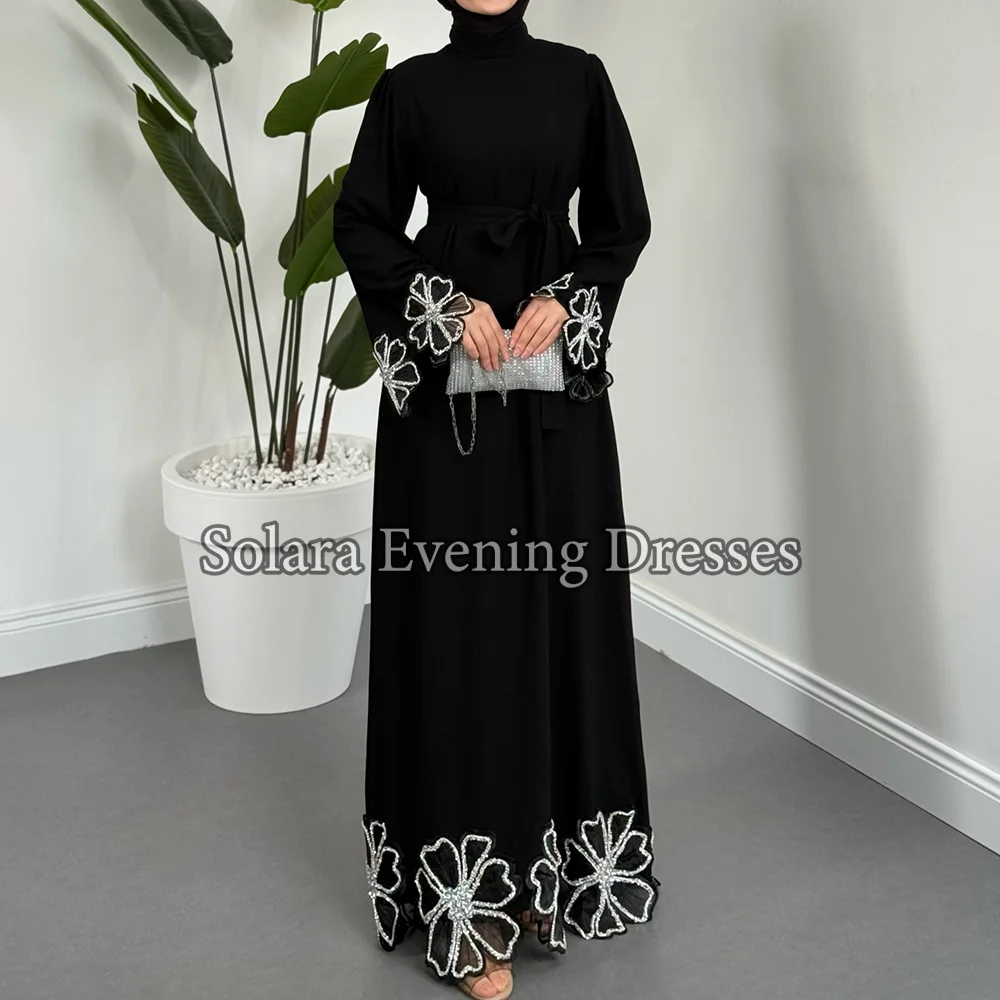 Muslim Formal Jersey Pleat Sequined Flower A-line O-Neck Long Bespoke Occasion Prom Dresses Sizes Available Formal Gowns