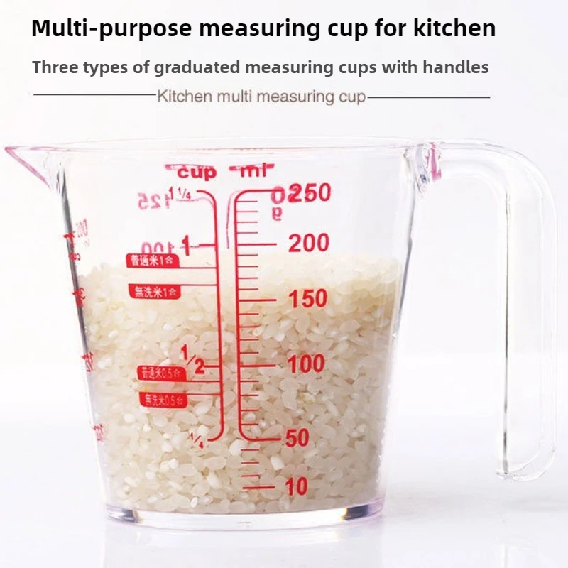 Conjunto de copo com alça transparente multifuncional, 250ml/500ml, balança de plástico, copo de medição, ferramentas de cozimento, cozinha