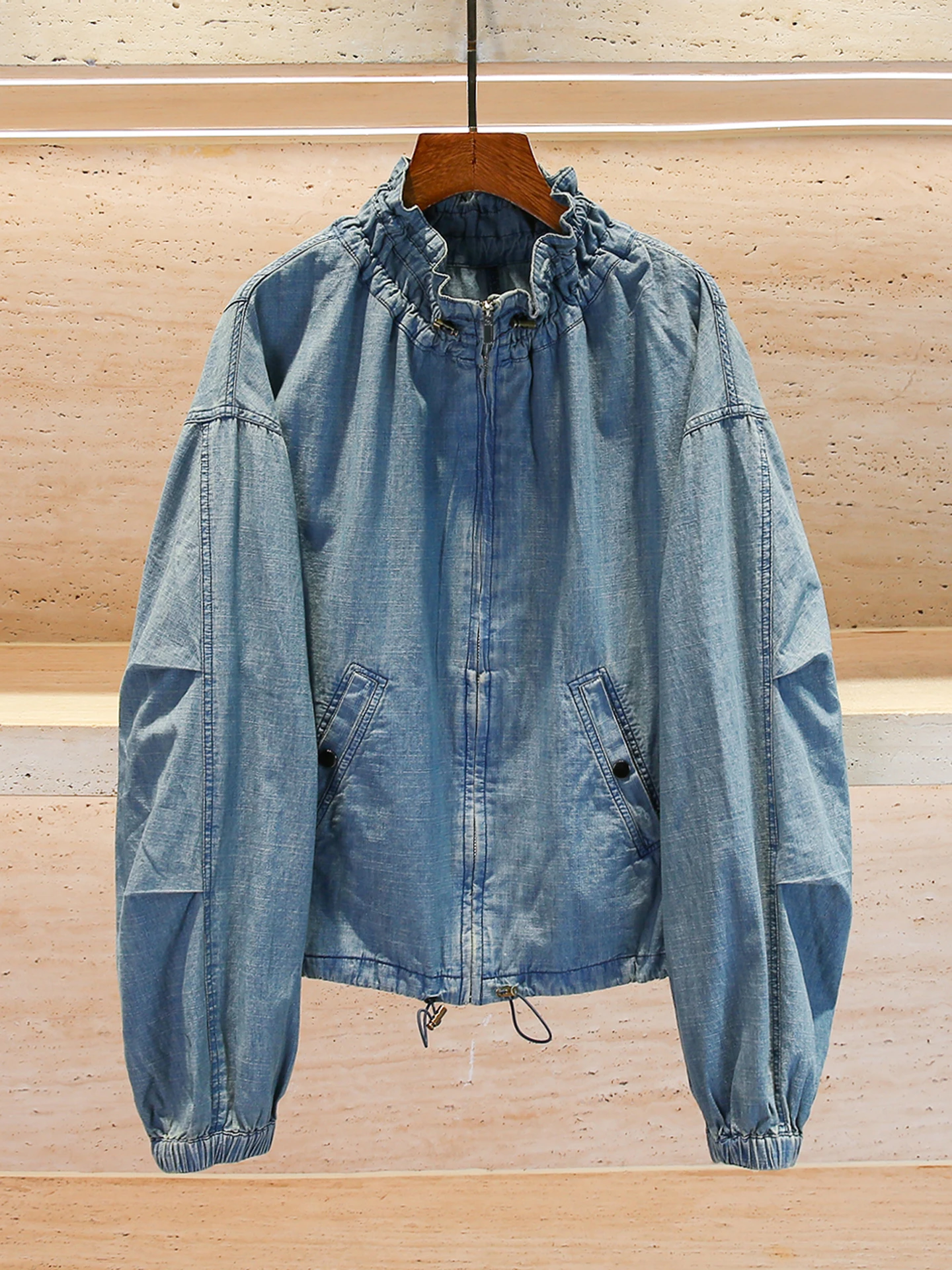 

Высококачественный женский джинсовый тюре с завязками и воротником в стиле ретро, для поездок на работу, подходит для длинной свечи, застежка-молния