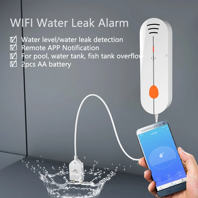 WiFI Wasserleckdetektor Überschwemmungssensor Home 80DB Drahtloser Alarm Tuya Smart Life App Fernbedienung Automatisches Sicherheitssystem – Detail 1