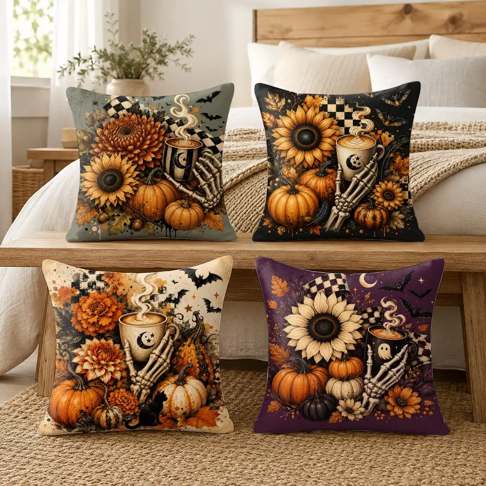 Midnight Pumpkin Spice Cushion Cover Soft Short Plush Pillow Cover Smooth Cozy Texture Aesthetic Cushion Case Home Decor