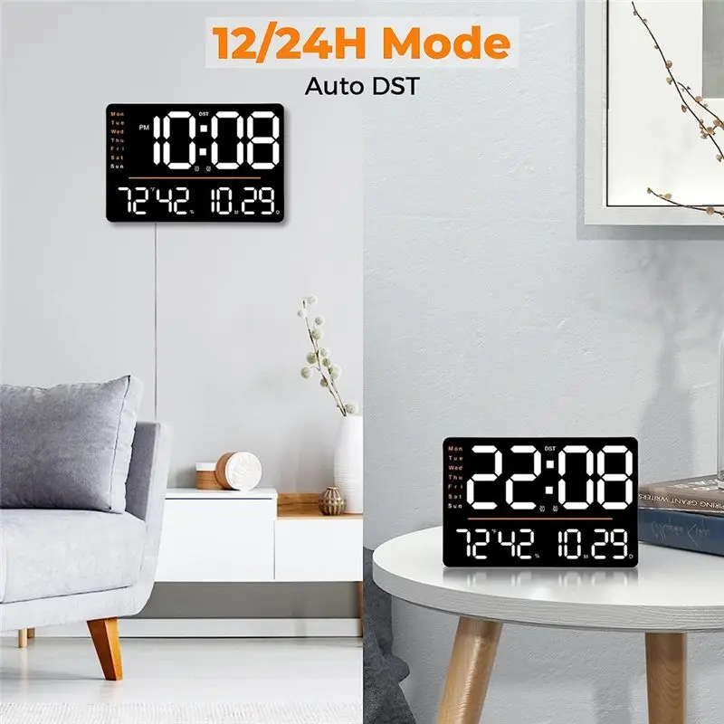 AA10RR Digital Wall Clock,15.6 in LED Wall Clocks Large Display,With Remote Control,For Living Room Classroom Gym