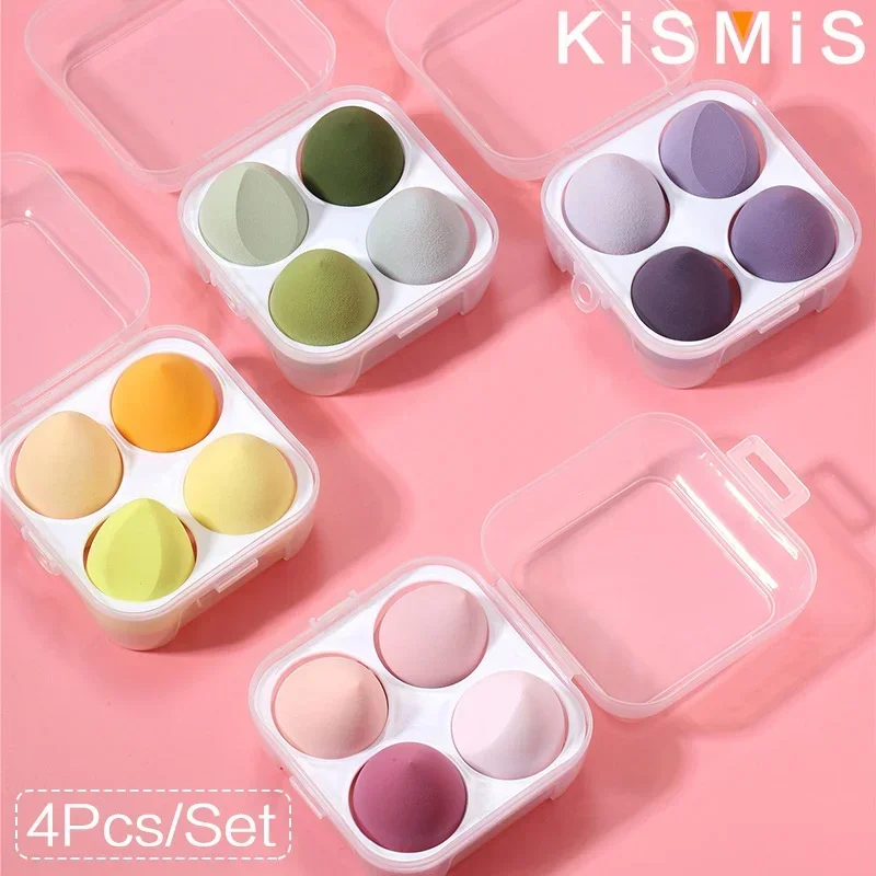 4 Pcs Makeup Sponge and Powder Puff Set Dual Use Dry and Wet Bevel Cut Foundation Puff Beauty Tools for Powder and Foundation