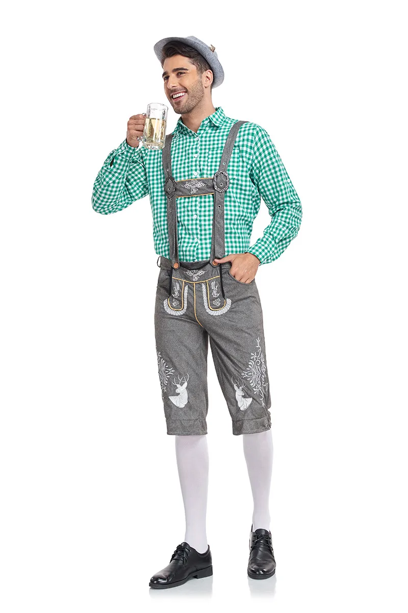 Adult Men Germany Oktoberfest Clothes Pants Traditional Bavarian Beer Man Lederhosen Shorts Hat Halloween Party Cosplay Costumes