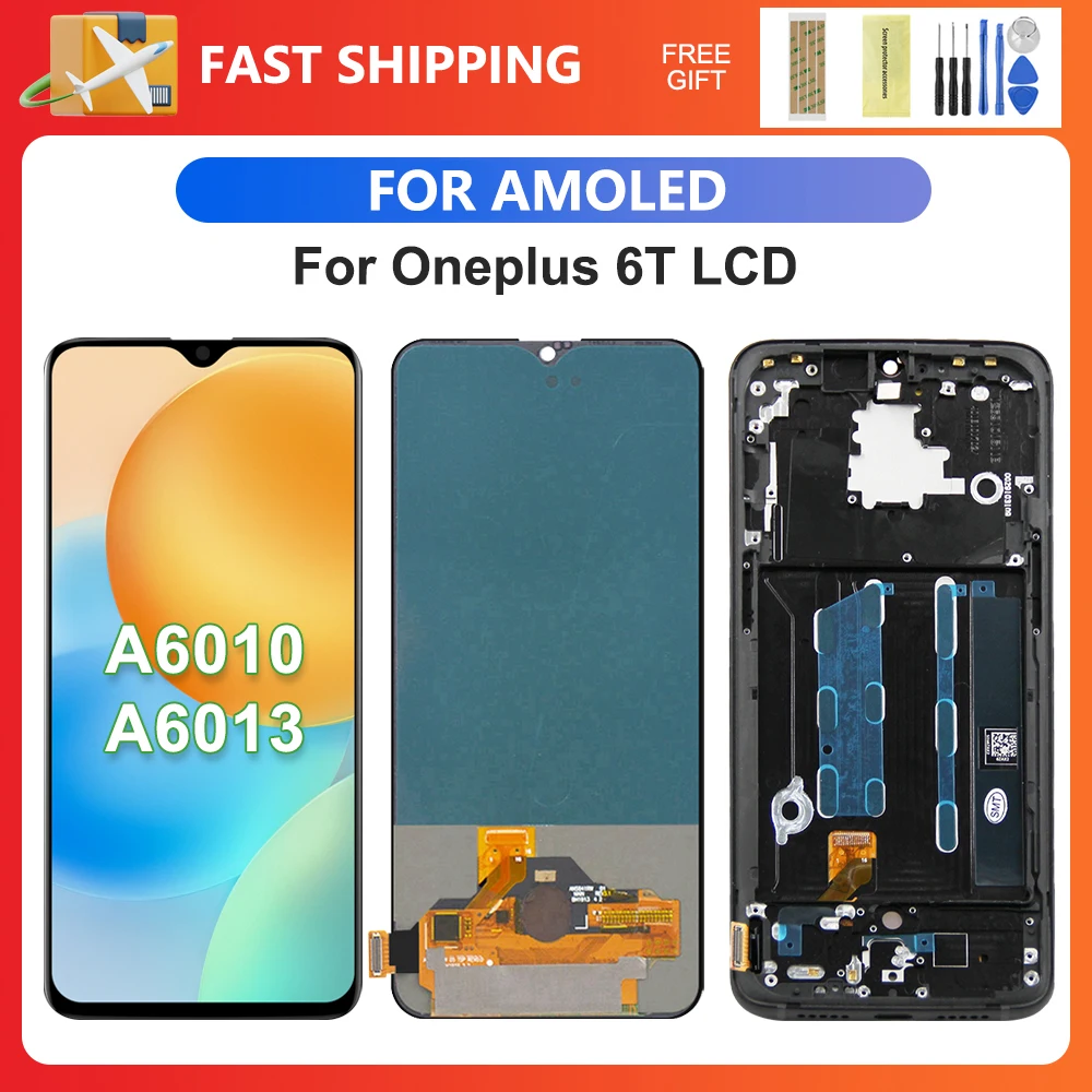 For OnePlus 6T 6.41''For AMOLED 1+6T A6010 A6013 LCD Display Touch Screen Digitizer Assembly Replacement