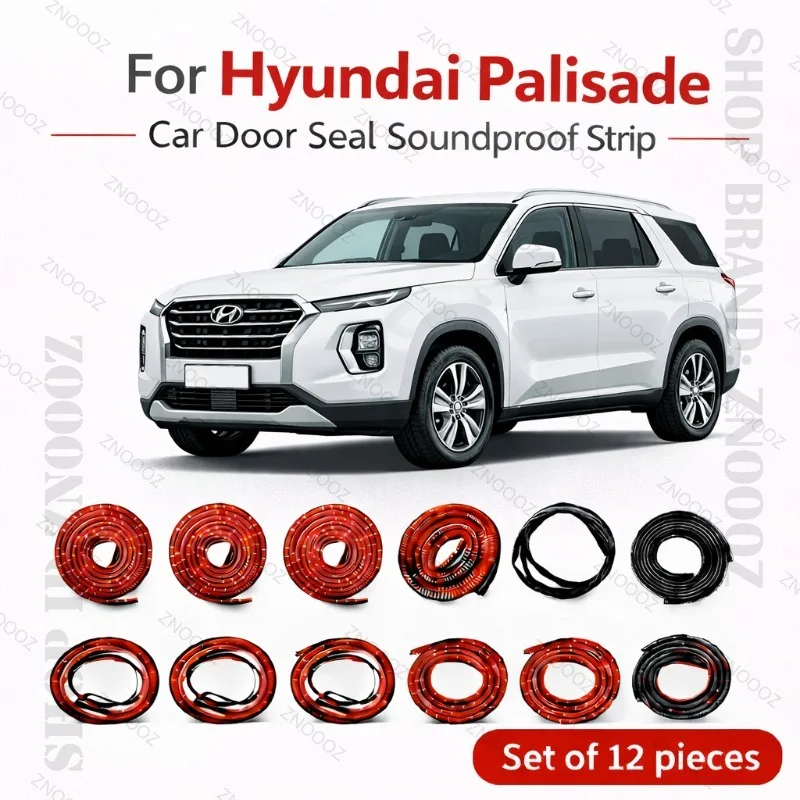 Car Door Seal Strip Rubber Double Layer Soundproof Dustproof Waterproof Door Weatherstrip 12PCS Set For Hyundai Palisade