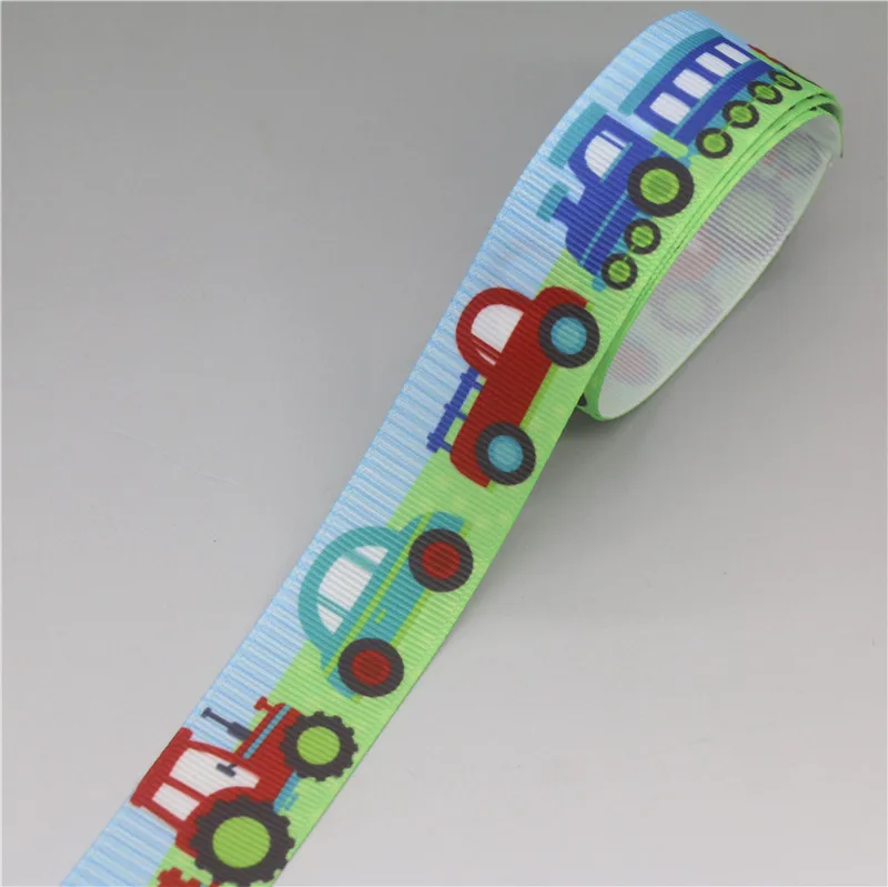 DHK 50yards Car Tractor Train Race Printed Grosgrain Ribbon Accessories Headwear Decoration Collar DIY Sewing Craft S2528