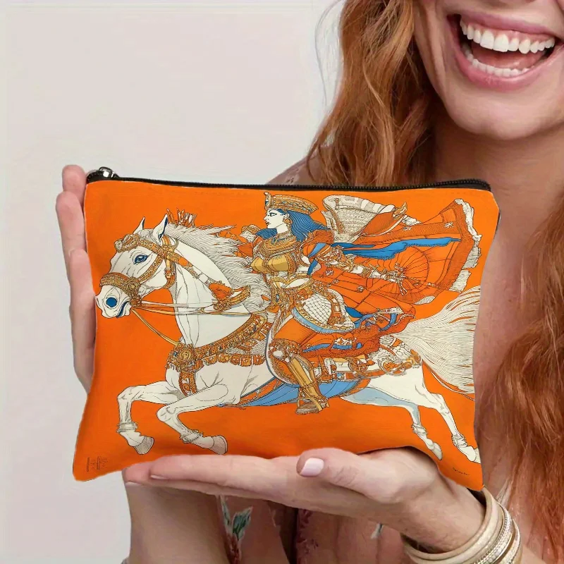 A Ancient Egyptian queen and horse art design makeup bag- multifunctional zipper pouch, jewelry storage bag, perfect travel zipp