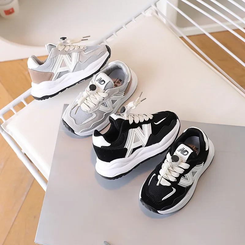 Children Shoes Kids Casual Sneakers Black Pu Leather Sports Shoes for Boy Girls Shoes School Running Tennis Sneaker