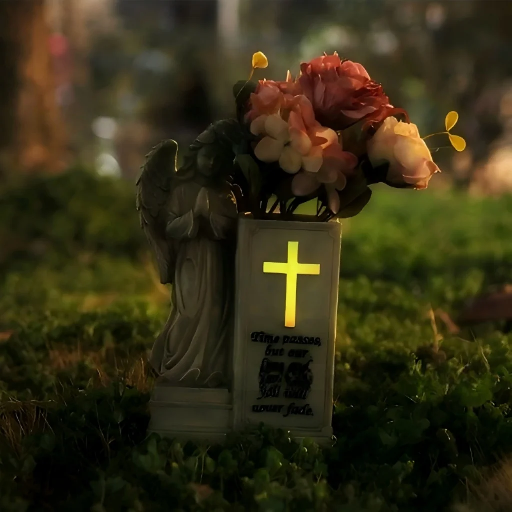 Religious Prayer Angel Decorations Commemorative Resin Crafts with Books Vases Flower Pots Crosses - Ornaments for Garden