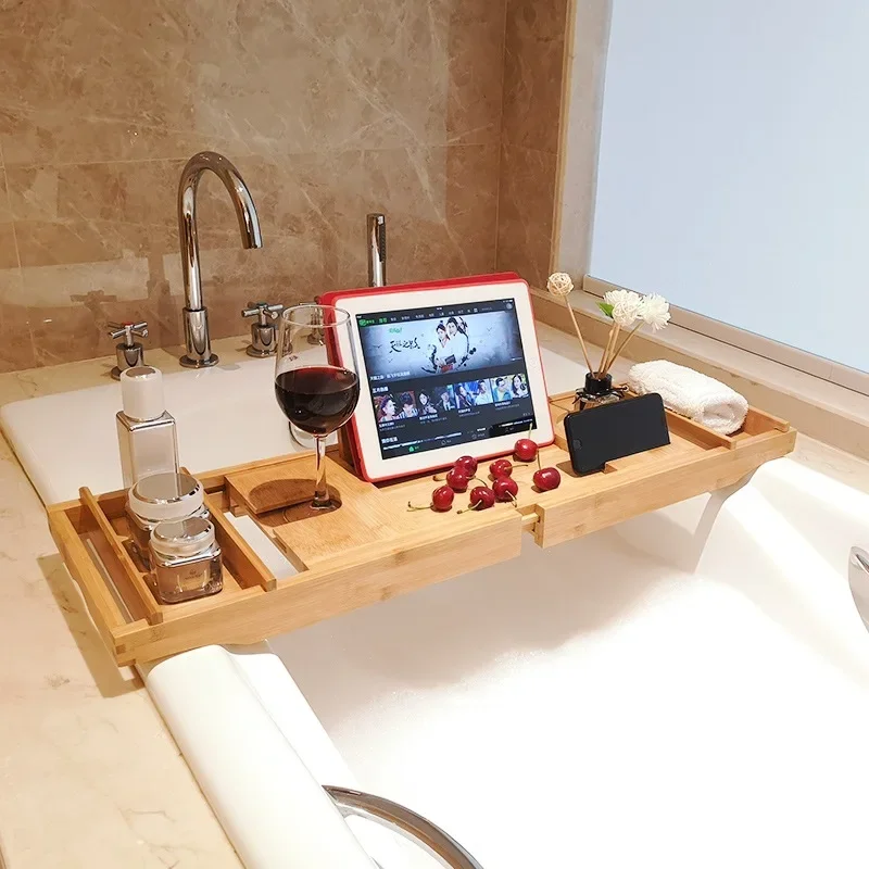 

Expandable Bath Tub Tray Multifunctional Bathtub Shelf Organizer Drinks Tray Holds Book Drinks Soap Bathroom Tool