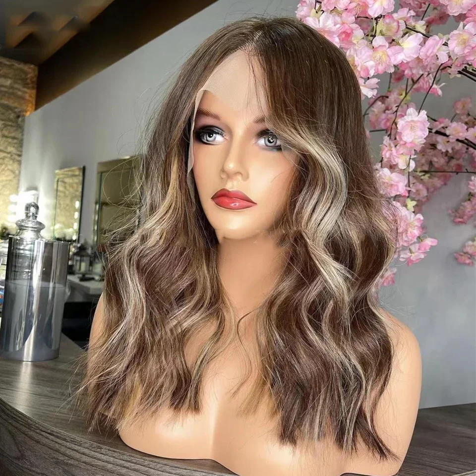 Long 28Inch Body Wave Highlight Blonde Glueless 5x5 Silk Base Jewish Human Hair Wig Baby Hair HD Lace European Hair Preplucked