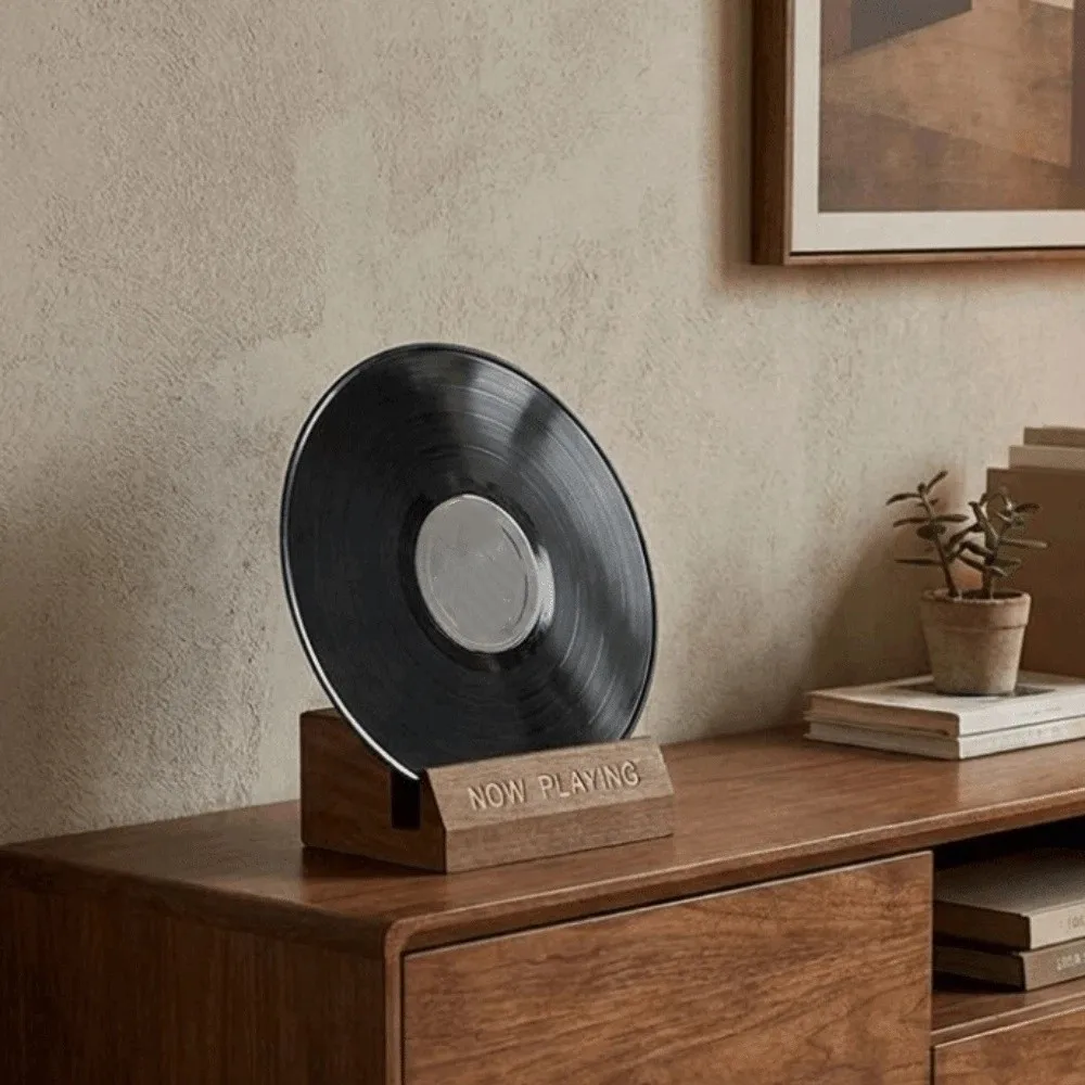 

Practical Minimalist Wooden Vinyl Record Holder Natural Decorative Now Playing Stand Single Holder CD Record Stand Desk Display