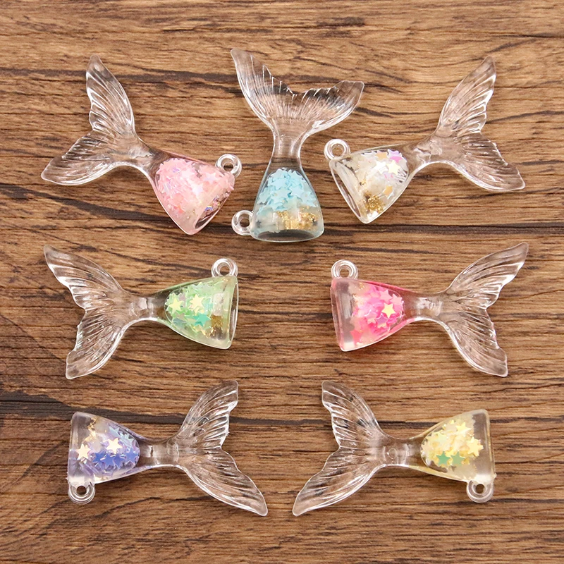 10Pcs 25x37MM 7 Color Animals Mermaid Tail Charms For Jewelry Making Crafts Marine Organism Pendants Flat DIY Earring Keychain