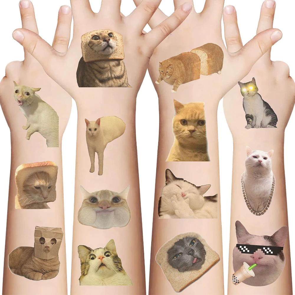 10pcs Super Cute Cat Meme Tattoo Stickers Body Arm Face Waterproof Temporary Fake Tattoos Decals Toy Kids Party Decortaion Gift