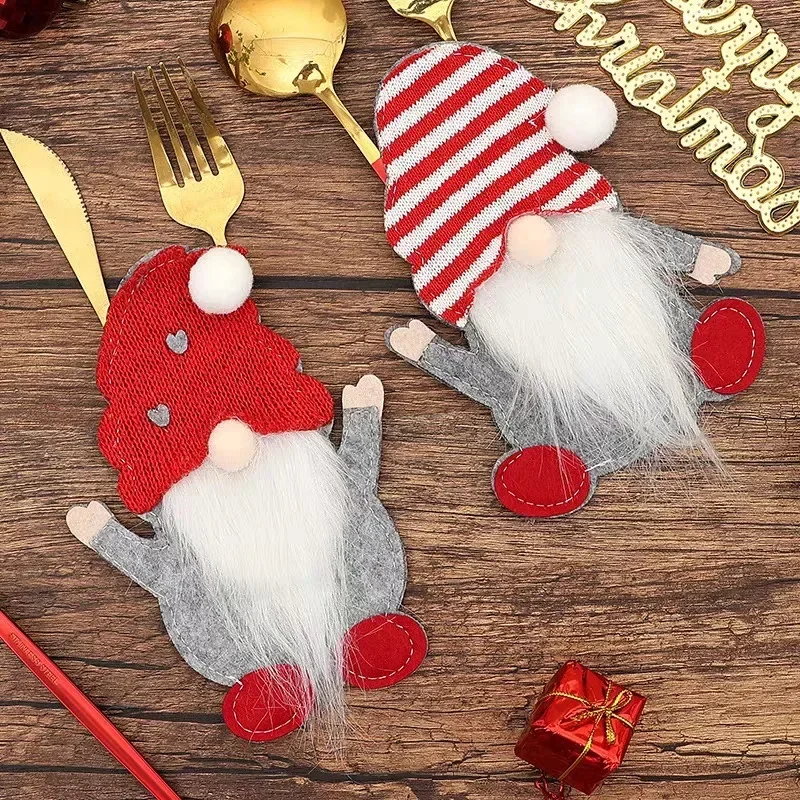 1/3pcs Xmas Cutlery Bag Cartoon Elf Dwarf Santa Claus Knife Fork Storage Pocket Christmas New Year Event Tableware Home Ornament