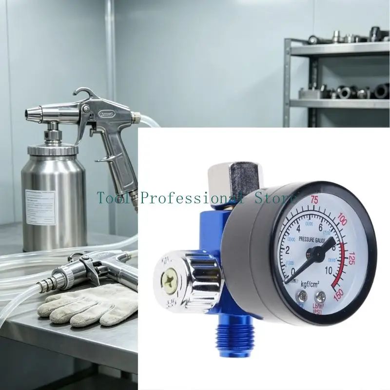 57QF Threaded Air Regulator with Gauge for Paint Repair Work, Side Knob Adjustment, Touch-Up Tasks, Hardware Refinish Use, and
