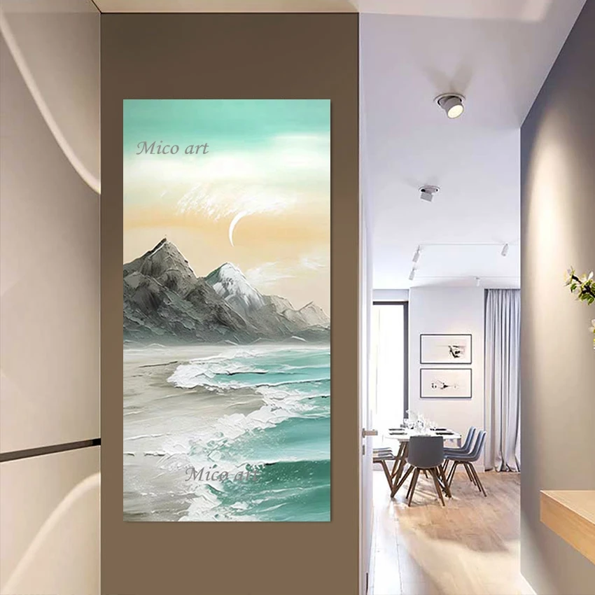 Mountain Scenery Canvas Art Wall Frameless Office Decor Artwork Acrylic Picture 3d Beach Sea Wave Abstract Oil Painting Gift