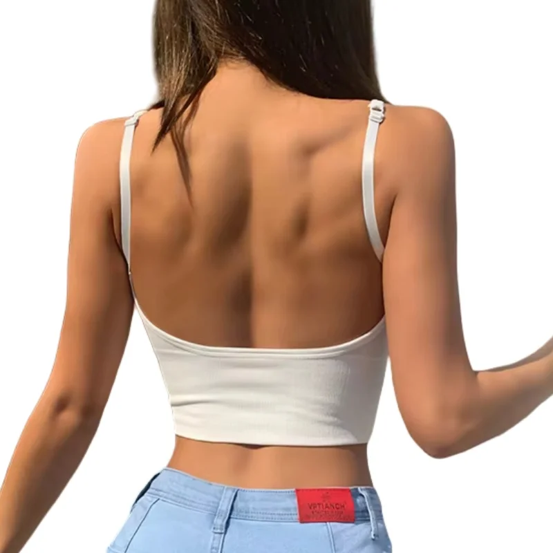 Women Tanks Top Low Back Crop Top Underwear Female Crop Sport Seamless Tops Sexy Lingerie Backless Removable Padded Camisole