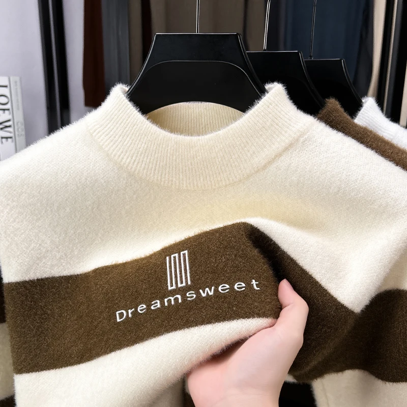 الرجال مصمم الأصلي متماسكة سترة الأمريكية كسول نمط مخطط وهمية الرقبة لينة الدافئة دافئ البلوز ملابس الخريف الشتاء عادية #3