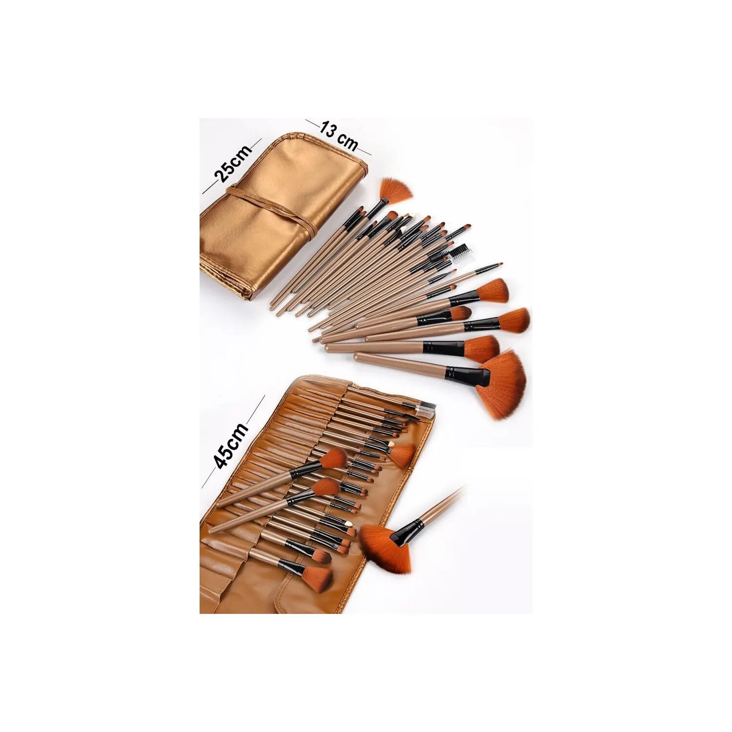 Mujgan 24 Pieces Tan Brown Leather Bag Brush Set professional makeup brush. Bristles, soft and comfortable touch-N