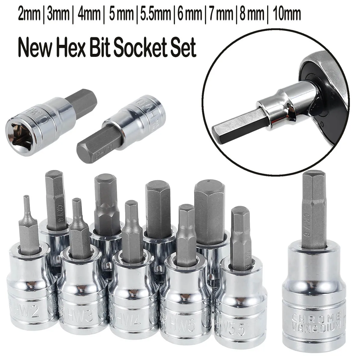 3/8 Inch Hex Bit Socket Set Sturdy Allen Key Sockets Professional 3/8inch Drive Drill Metric Tools Kit Durable Impact Socket Set