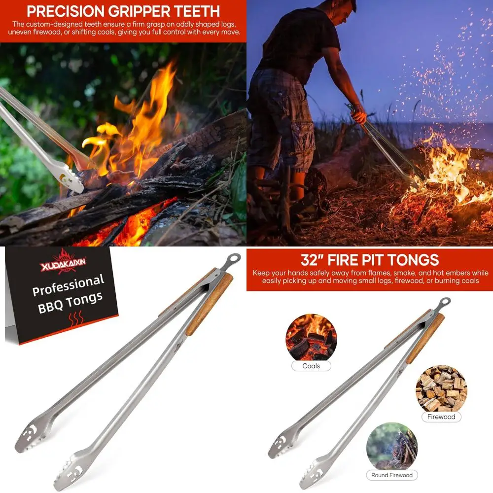 

Щипцы для костров длиной 32 дюйма с ручкой из акации для загрузки дров в костровых чашах, кольцах, на кострах, в камине - для использования в помещении и на улице