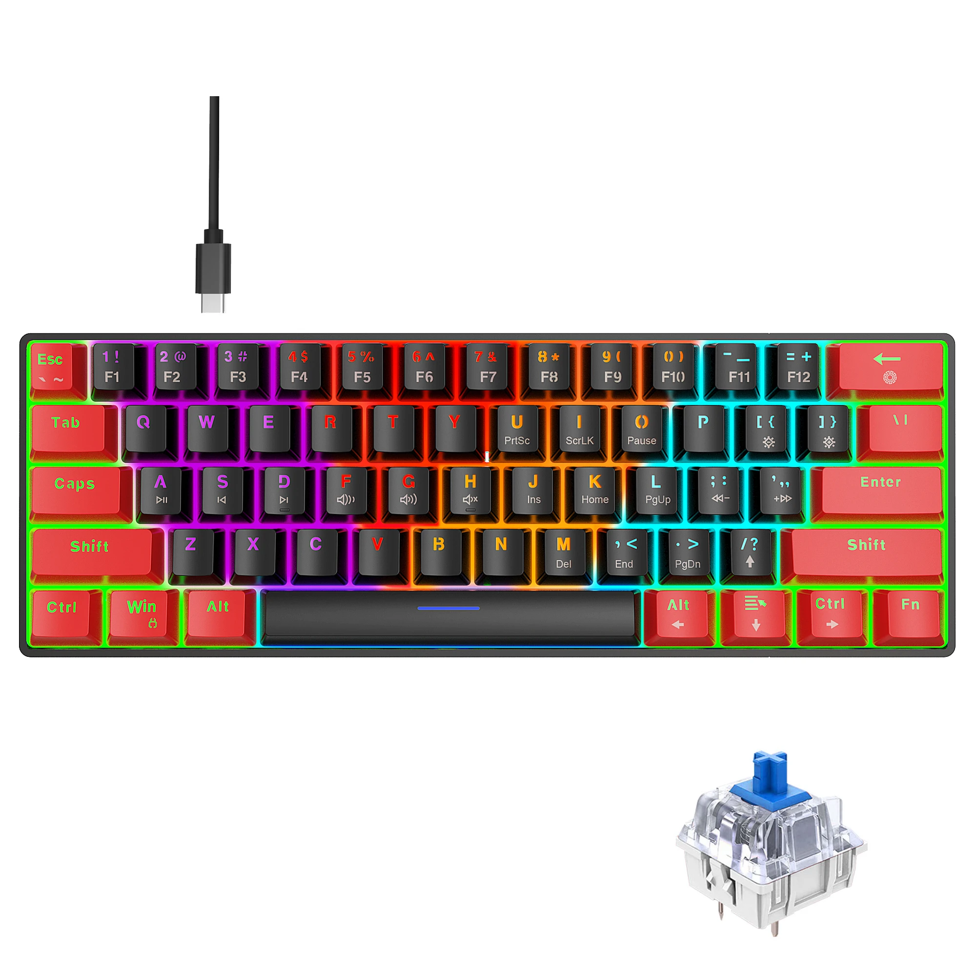 Imagem -02 - Hxsj-mini 61-chave Rgb Wired Gaming Keyboard Acessórios de Computador Computador e Laptop Nova Chegada