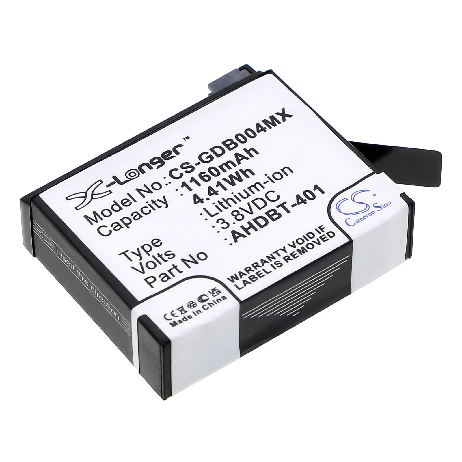 CS Replacement Battery for GoPro Hero 4,Hero 4 Silver,Hero 4 Black,Hero 4+ PN:AHDBT-401,335-06532-000 1160mAh / 4.41Wh