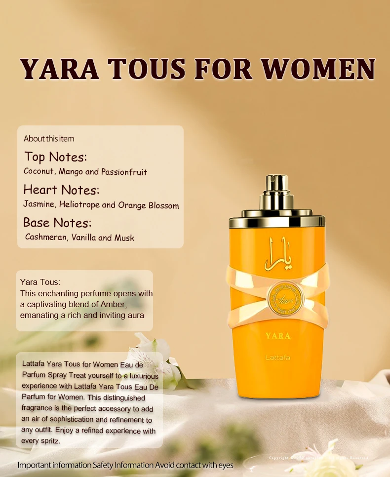 100ML Original Yara Tous Perfume en aerosol para mujer fragancia duradera fragancia ámbar de alta calidad lujo delicado atrae la atención