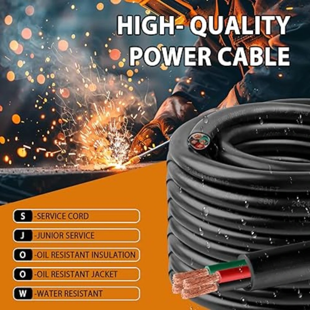 جودة عالية - كابل طاقة محمول 100 قدم 10/4 10 AWG (4 موصلات) - سلك كهربائي SJOOW 300V 10 مقياس لسلاسل المحرك، محمول