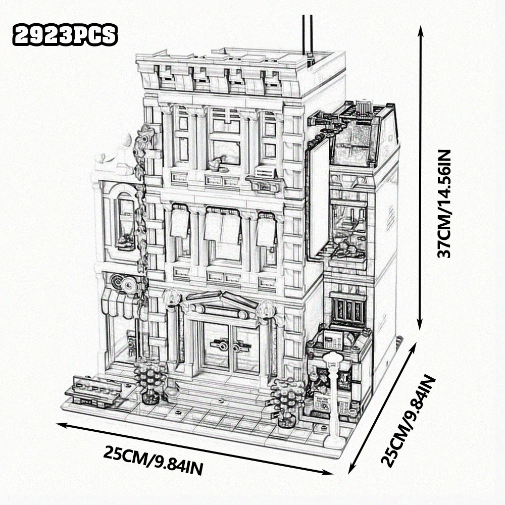 Creative Expert Bricks Bank Cafe Corner MOC Street View City Model House Pet Shop Town Hall Downtown Diner Bouwstenen Speelgoed