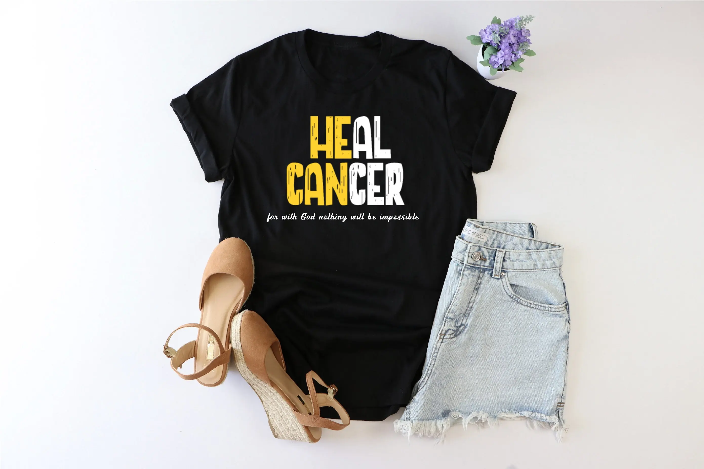 Heal Cancer T Shirt Bible Verse Religious Awareness Nothing Is Imposible SupporT God Lover Mom