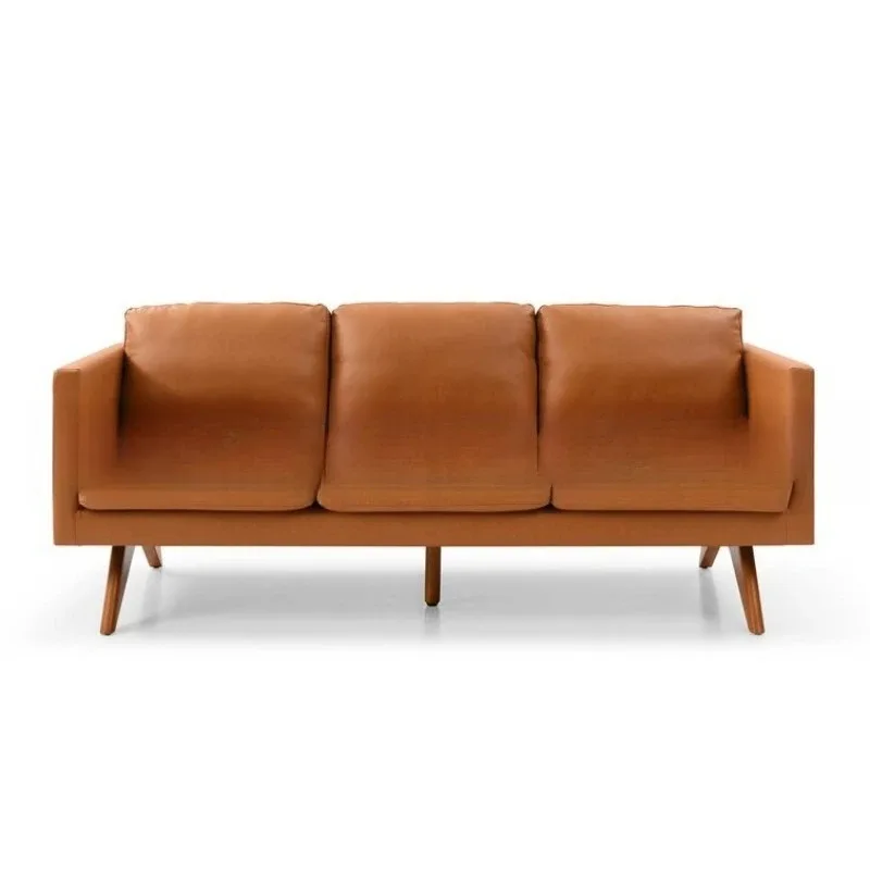 Modern simple hotel leather sofa, Italian minimalist small apartment living room double triple leather art sofa