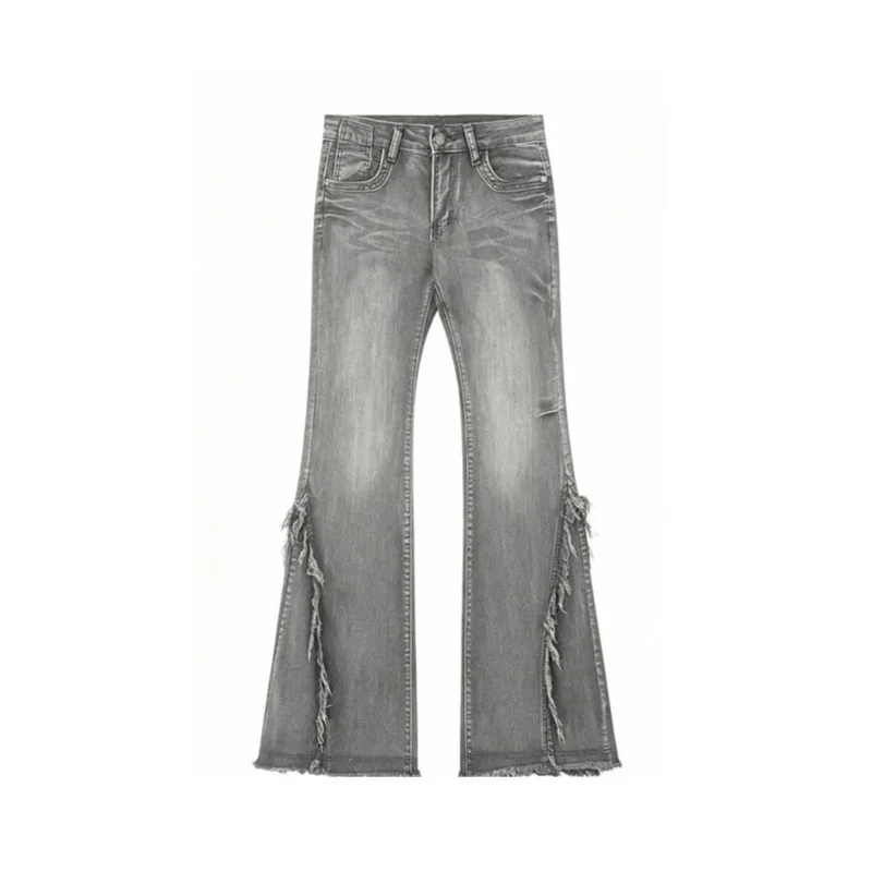 ANJY Spring Autumn New Women American Style Vintage Moustache Effect Frayed Denim Pants Washed High Street Bootcut Jeans A28036
