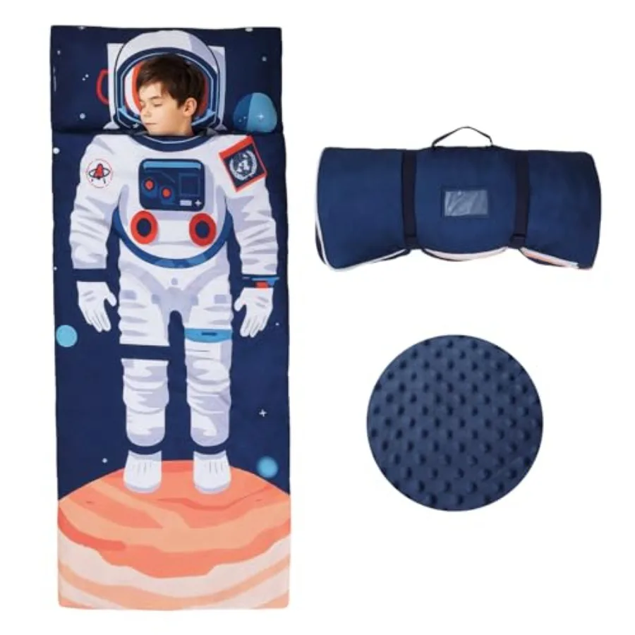 

Sleeping Bag Toddler Nap Mat with Removable Pillow Large Foldable Sleeping Bag for Girls Boys Easy Clean Slumber Bag with Doubl