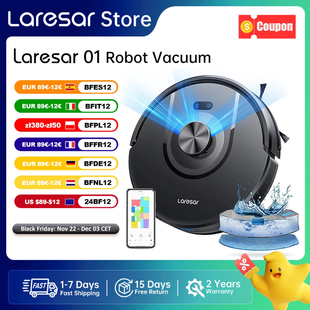 Laresar 01 Robot Vacuum Cleaner Mop LDS Lidar Navigation 5000Pa Smart Planned Mapping Home Floor Washing Carpet Pet Hair Clean