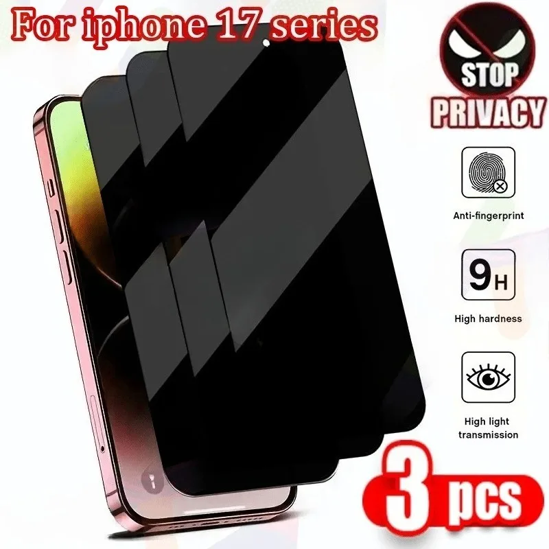3 عبوات من واقيات الشاشة الزجاجية المقسى للخصوصية لهاتف iPhone 17 16 15 14 13 12 11 Pro Max 15 16 14 Plus 13 12 Mini 16e Air Glass #1