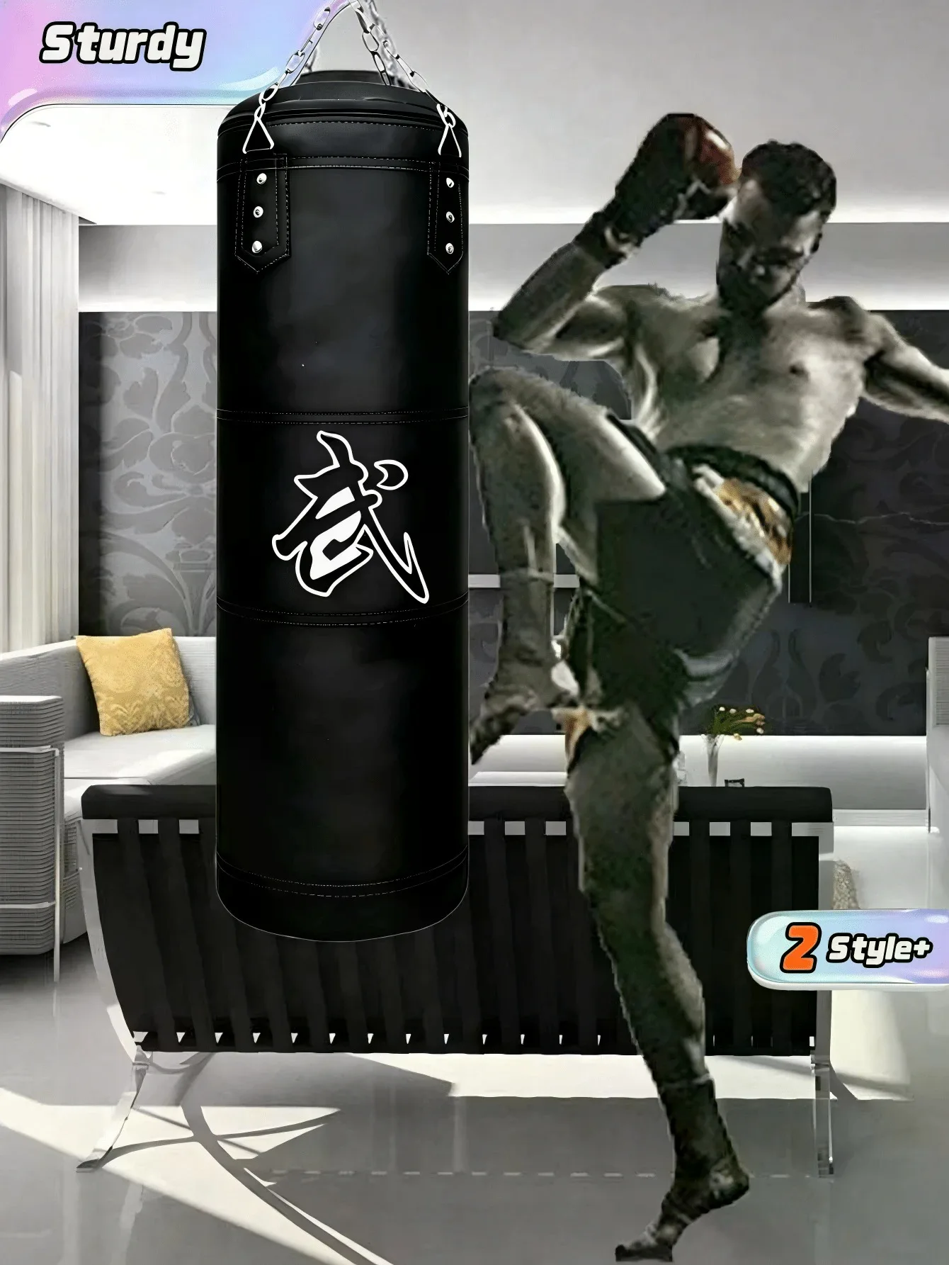 A Set of Hanging Boxing Bags for Adults, Men, Women, and Teenagers for Boxing, Sanda, Taekwondo, Muay Thai, and MMA, Including a Pair of PU Boxing Gloves and a Set of Elbow, Wrist, and Bone Protectors.