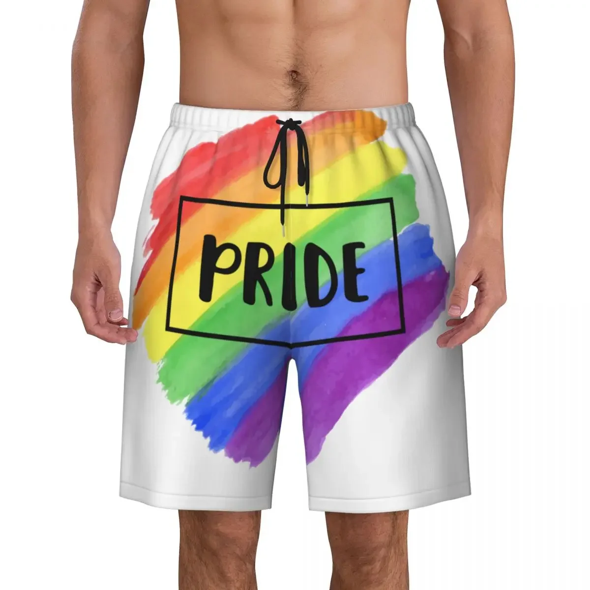 Rainbow LGBT Pride Men Swim Trunks Beachwear Quick Dry Beach Board Shorts Gay Lesbian Swimming Boardshorts